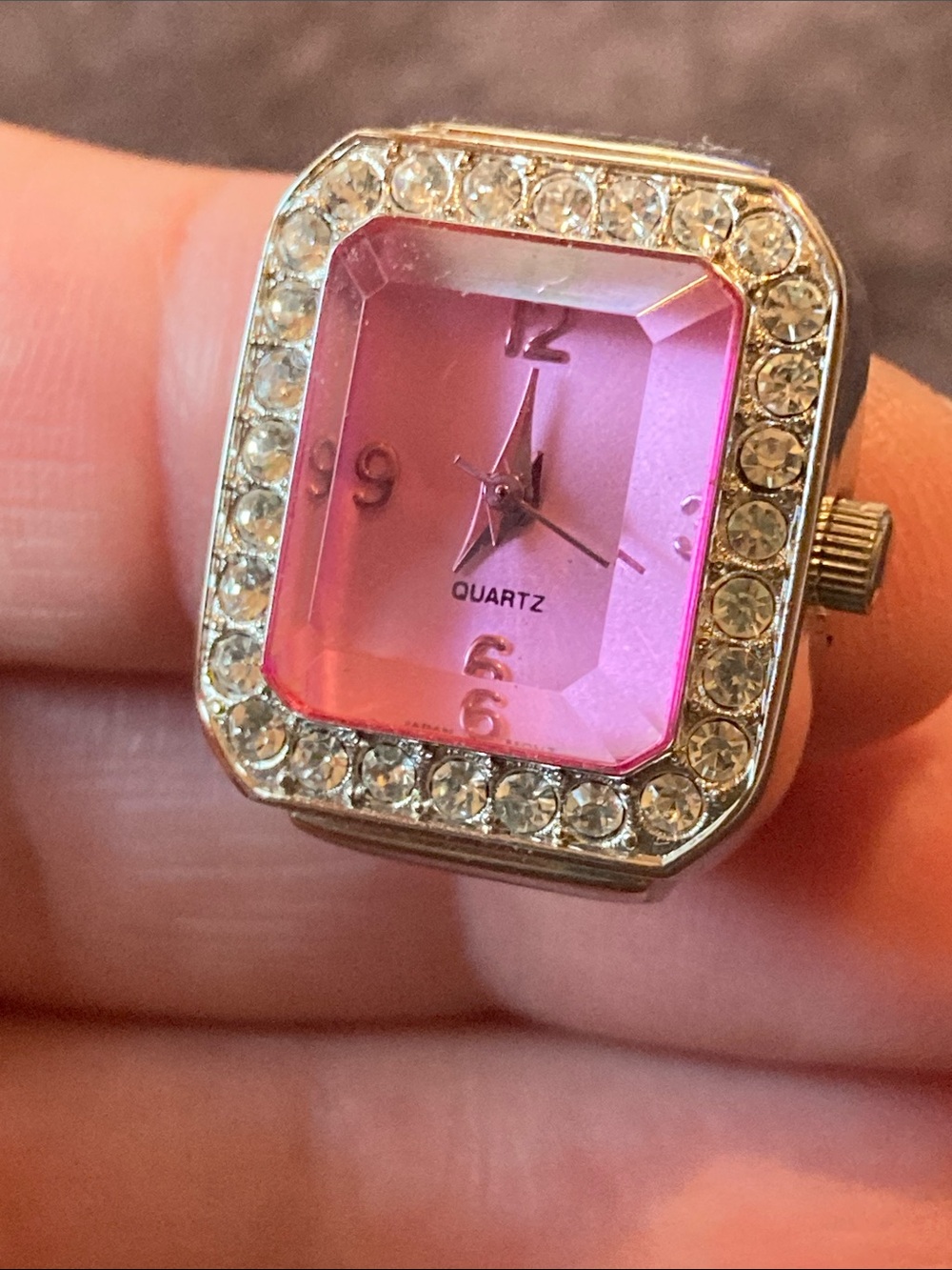 Gorgeous Pink Dial Watch Ring keeps perfect time
